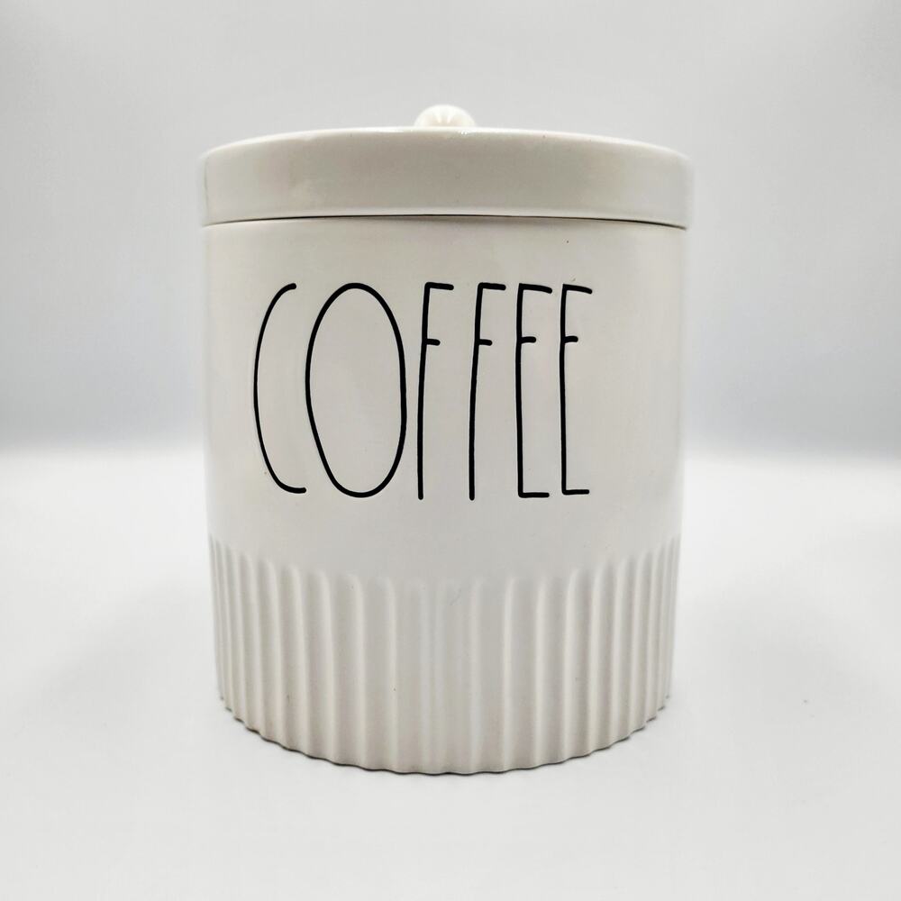 RARE Rae Dunn Artisan Collection by Magenta COFFEE White Ceramic Ribbed Canister